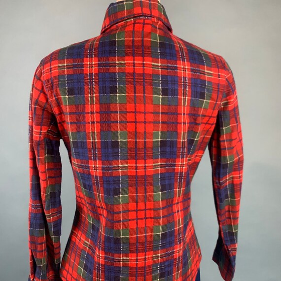 70s Vintage Red Plaid FLANNEL Shirt Sz M - image 5