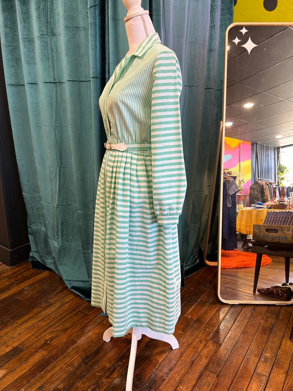 70s Teal and White Striped Shirt Dress Sz Small - image 6