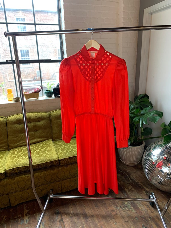70s Vintage Lattice Yoke Shirt Dress