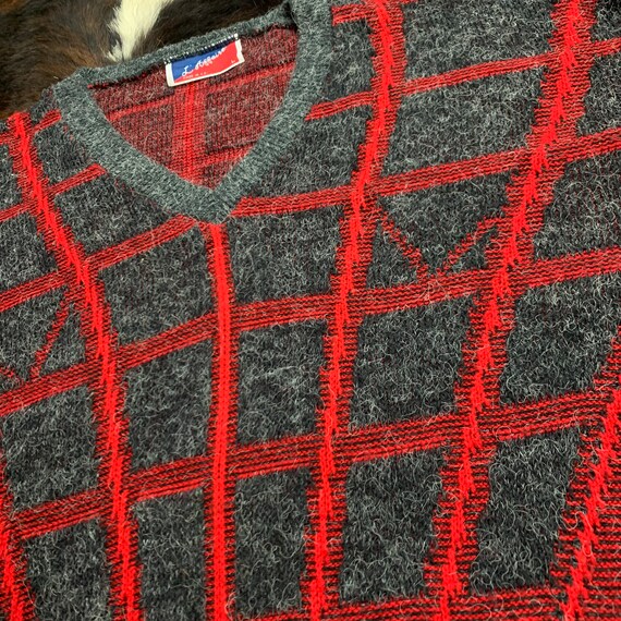 1980s TRON-Vibe Grey and RED wool Sweater Sz Lg - image 7