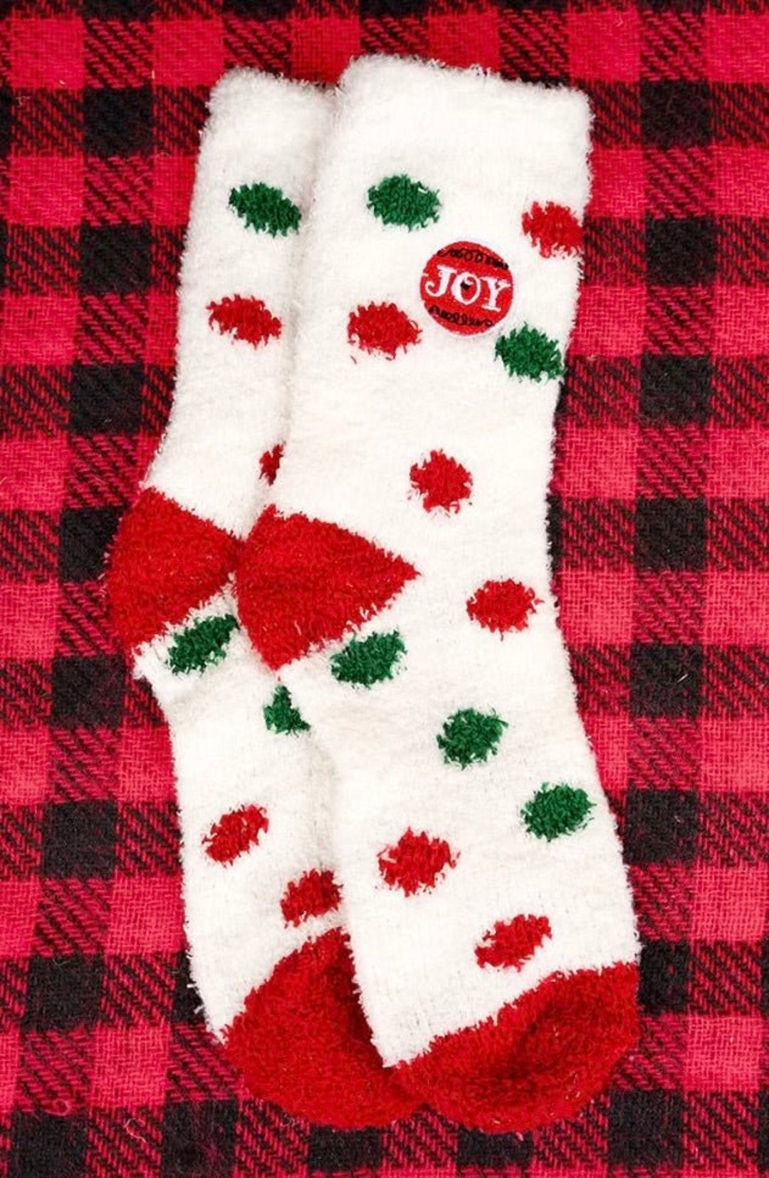 Socks Womens Fuzzy Socks Christmas Socks Polka Dot Socks Etsy