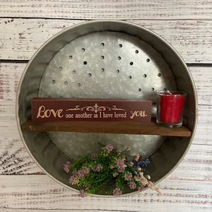 Round Galvanized Metal Wall Shelf | Wood Ledge | Rustic Home Accent Display