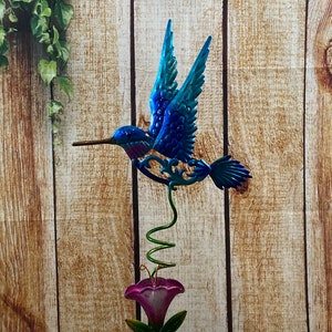 Hummingbird Garden Stake Yard Decor - 32 - Blue