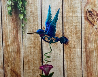 Hummingbird Garden Stake Yard Decor - 32 - Blue