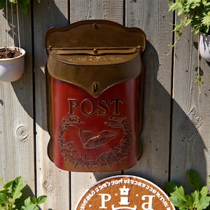 Vintage Style Metal Mailbox | Red Rust Wall Mount Letter Holder