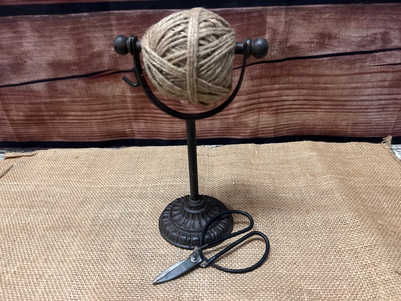 Twine Holder with Scissors Rustic Cast Iron Freestanding image 6