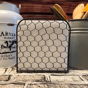 Rustic Chicken Wire Napkin Holder - Farmhouse Kitchen Decor