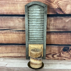 Pillar Candle Holder Sconce - Rustic Farmhouse Metal Washboard