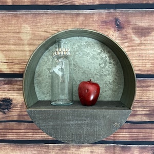 Galvanized Circle with Wood Accent Shelf