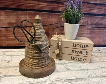 Farmhouse Style Twine Holder on Spindle with Scissors - Craft Room Decor