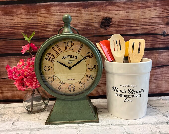 Farmhouse Tabletop Clock Aged Green Tabletop Clock Rustic Etsy