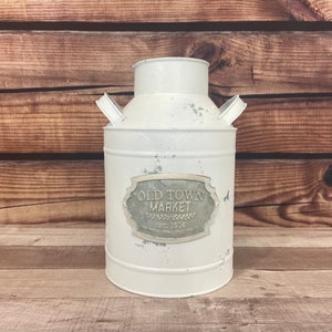 Galvanized Metal Milk Can - Distressed White Paint