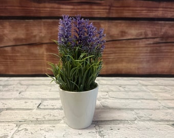 Artificial Purple Lavender in White Ceramic Planter