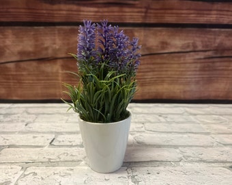 Faux Purple Lavender in White Ceramic Pot, French Country Accent