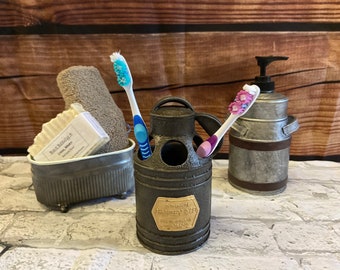 Rustic Toothbrush Holder, Vintage Style Resin Canister, Rustic Storage