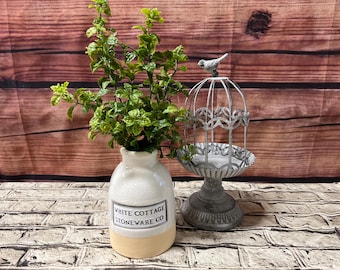 Small White Cottage Stoneware Vase | Farmhouse Decor | Shabby Chic Flower Holder