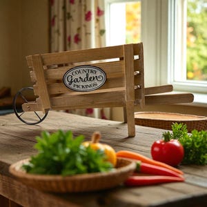 Rustic Garden Wheelbarrow Display | Wood Farmhouse Decor | Country Garden