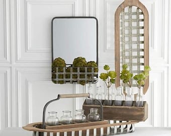 Decorative Galvanized Mirror with Woven Metal Basket