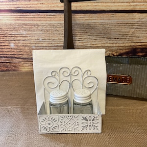 Rustic Distressed Tile Napkin Caddy with Salt & Pepper Shakers