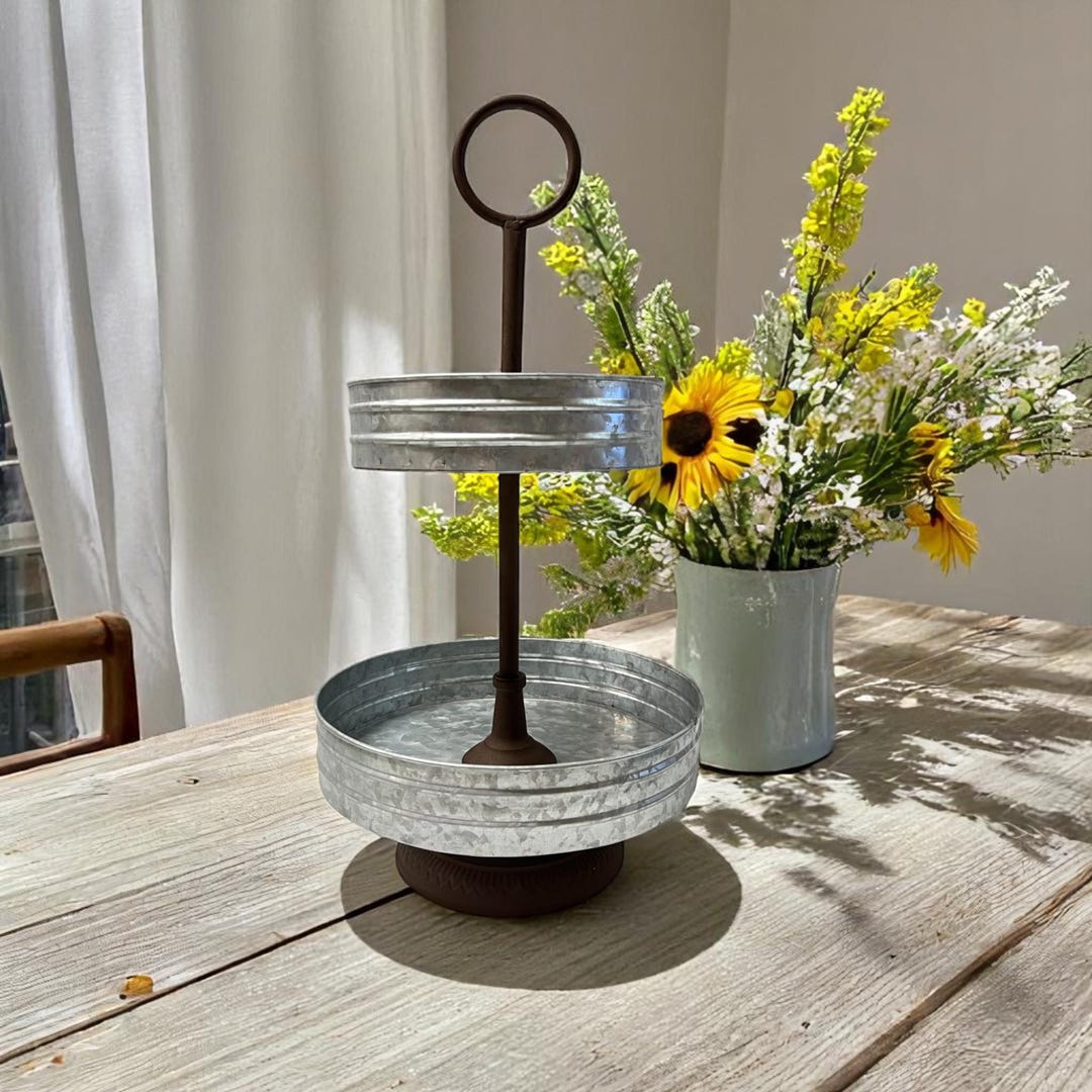 Rustic Metal Display Rack Galvanized Rustic Metal Display Stand, Farmhouse Centerpiece, Tiered ...