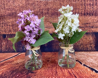 White or Purple Lilac Faux Floral Glass Jar | Silk Flower Arrangement |Home Gift