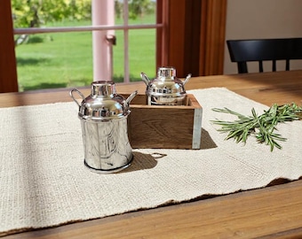 Milk Can Salt Pepper Shaker Set with Wood Caddy, Farmhouse Table Decor