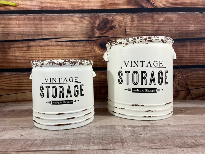 White Enamel Rustic Storage Containers Etsy