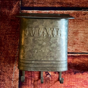 Galvanized Mail Box Wall Organizer | Key Hooks | Farmhouse Entryway Decor
