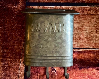 Galvanized Wall-Mounted Mailbox with Hooks