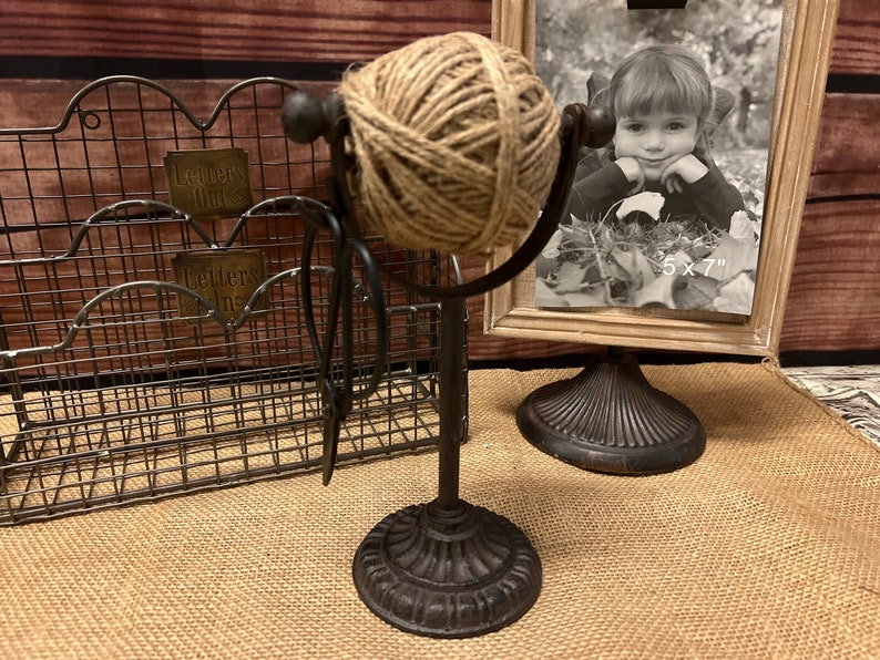 Twine Holder with Scissors Rustic Cast Iron Freestanding image 2