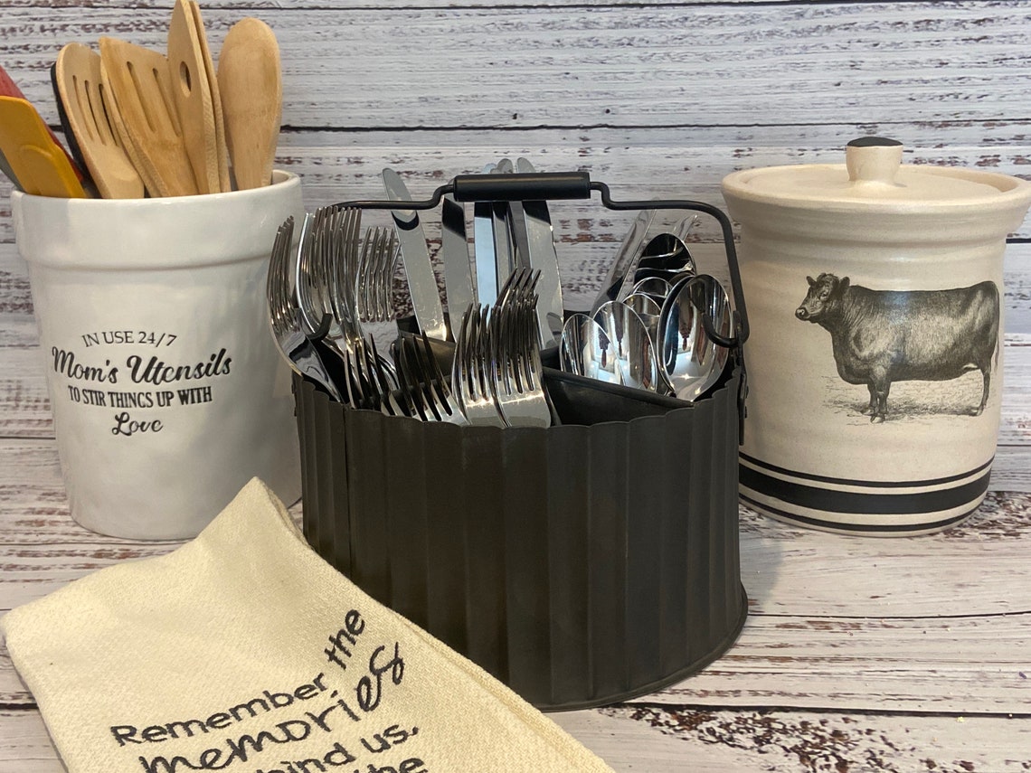 Farmhouse Utensil Caddy Black Utensil Caddy Covington Etsy