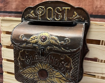 Charming Copper Sunflower Blessings Mailbox Decor