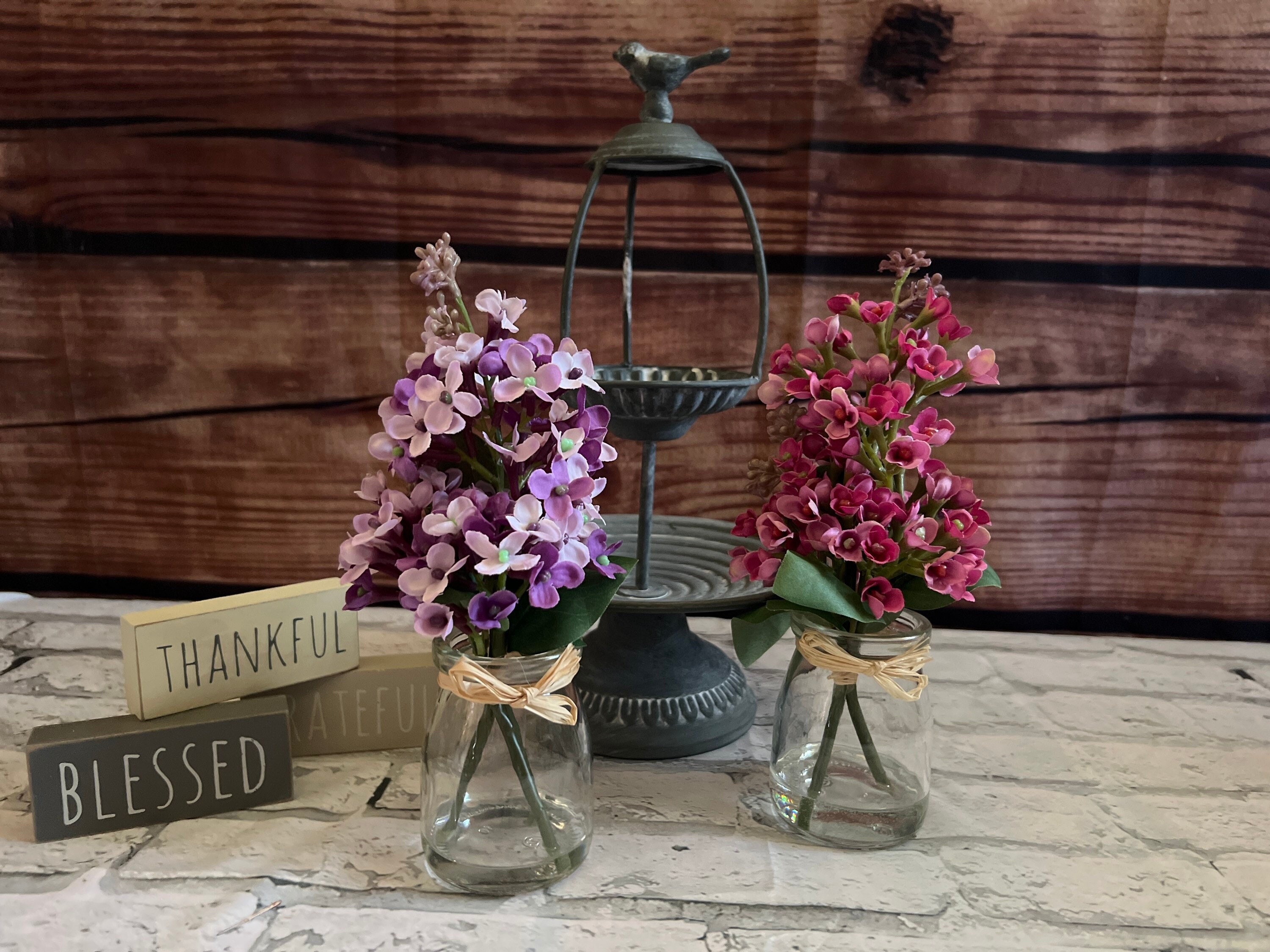 Silk Lilac in Glass Vase