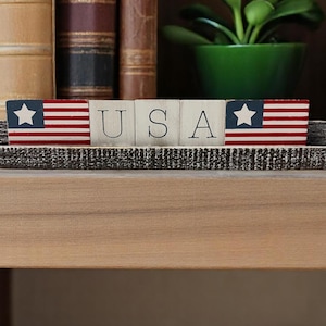 Patriotic USA Wood Ledgie Kit - Rustic American Flag Decor Blocks