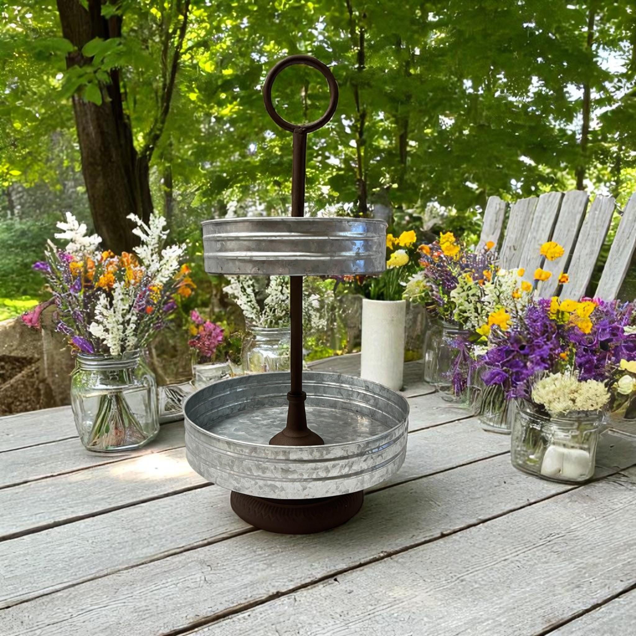 Rustic Metal Display Rack Galvanized Rustic Metal Display Stand, Farmhouse Centerpiece, Tiered ...