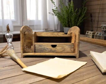 Rustic Wood Desk Organizer - Multi Compartment Office Storage - Desktop Caddy