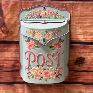 Floral Post Box - Vintage Style Metal Mailbox - Cottage Garden Wall Decor