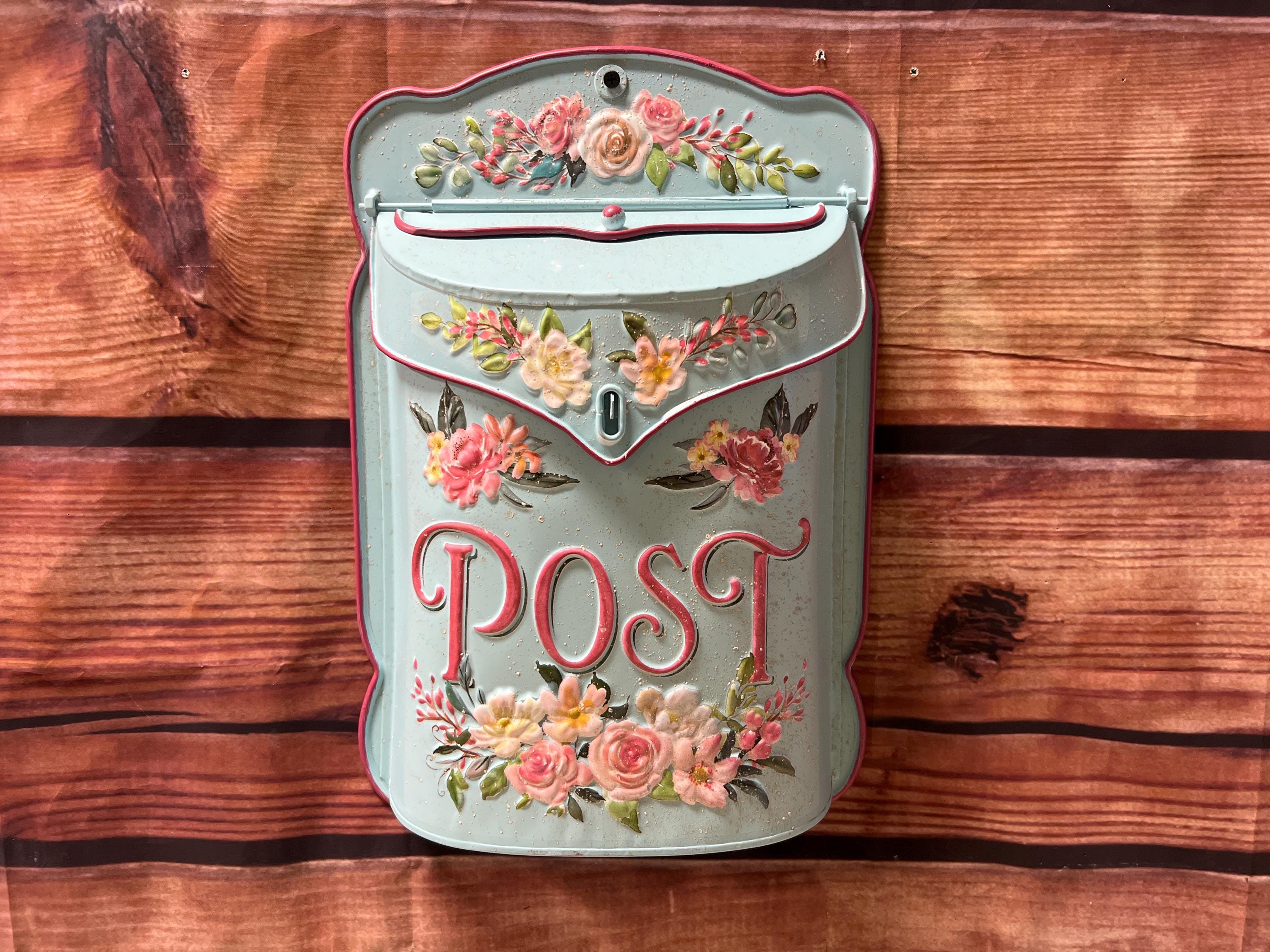 Floral Post Box - Vintage Style Metal Mailbox - Cottage Garden Wall Decor