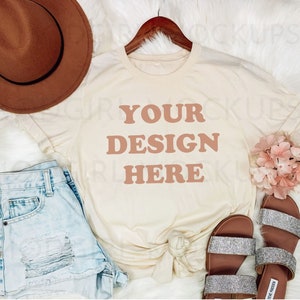 Bella Canvas 3001 Mockup, Cream Tshirt Mockup, Bella Canvas Soft Cream T shirt Mock Up, Boho Mockup, Flat lay, Bella Canvas Mockup, Tagless