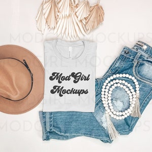 Bella Canvas 3001 Heather Dust Shirt Mockup, Bella Canvas Mockup, Flat lay Mock up, Boho Mockup, Folded Tshirt Mockup, Summer Mockup