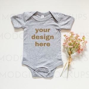 Baby Bodysuit Mockup, Bella Canvas 100B Athletic Heather Baby Bodysuit One Piece Mock Up, Bella Canvas Mockup, Baby Mockup, Baby Mock up