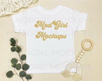 Bella Canvas 3001T Toddler Shirt Mockup - Boho Flat Lay (JPG Digital Download)