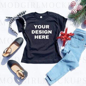 Bella Canvas 3001 Youth T-shirt Mockup, Girls Black Shirt Mockup, Girls Mockups, Kids Mock up, Black T shirt Mockup, Bella Canvas Mockup