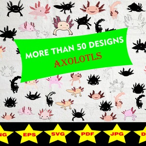 axolotl salamander Mexico color bundle 50 + designs digital file printable sticker SVG Clip Art Png jpg eps pdf dxf cut file
