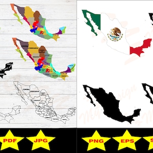 Mapa mexicano Estados de México Escudo de armas islas paquete archivo digital SVG imprimible Imágenes prediseñadas Png jpg eps pdf dxf corte