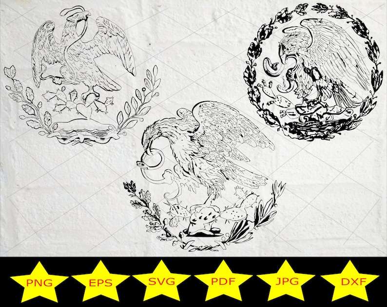 Mexico Coat of Arms Vintage Coin Format Mini Bundle Digital File Eagle ...