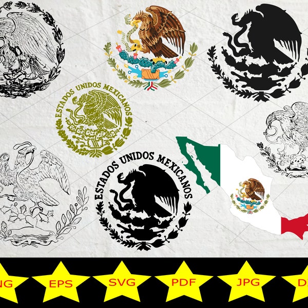 High quality Mexico Logo Vector Bundle coat of arms for Instant Download Cricut silhouette svg Mexican eagle sublimation engraving sticker