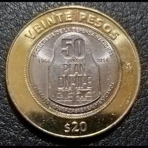 20 pesos México 2016 50 Aniversario del Plan de Contingencia &quot;DN-III-E&quot; moneda defensa nacional