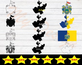 Jalisco Mexico state coat of arms and maps bundle digital file printable SVG Clip Art Png jpg eps pdf dxf cut file