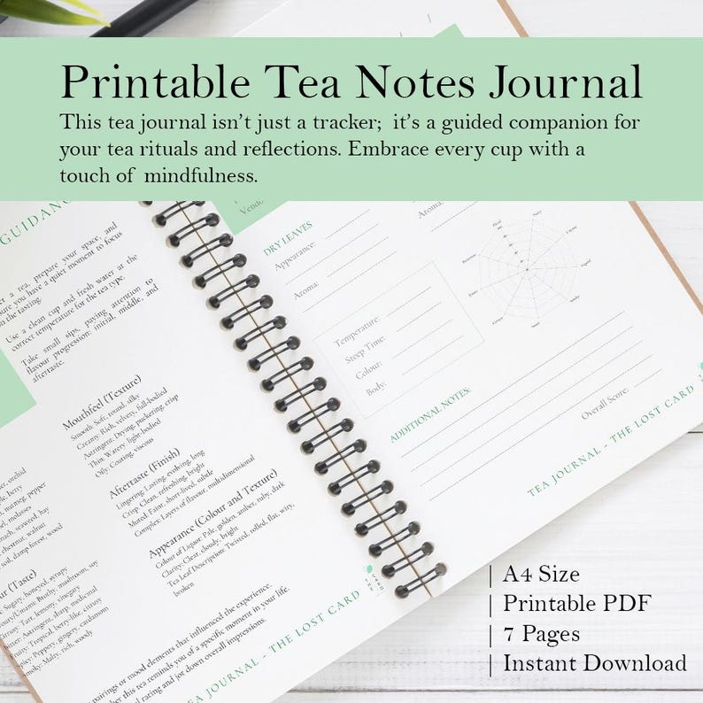 Tea Blend Notes Tea Tasting Notes Journal - Printable PDF Template, Track Your Teas ...